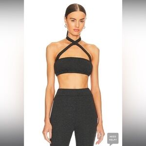 WeWoreWhat Black Ribbed Crisscross Halter Crop Top